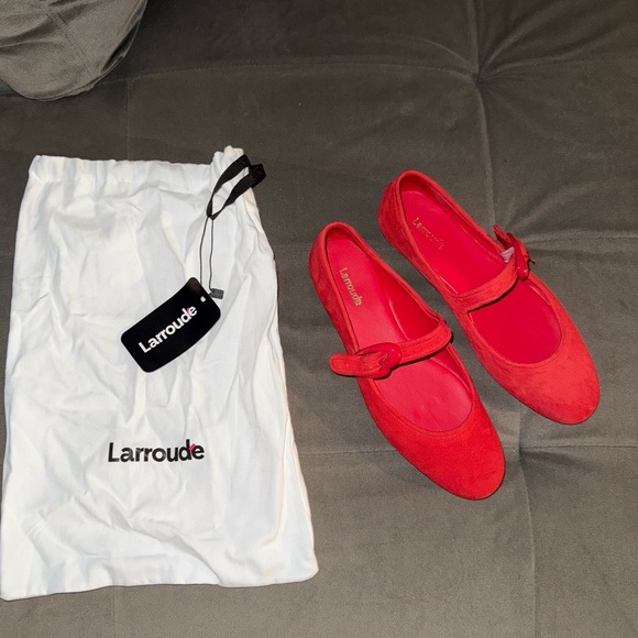 NWOT Larroudé Verona ballet flats in scarlet suede - Picture 9 of 13